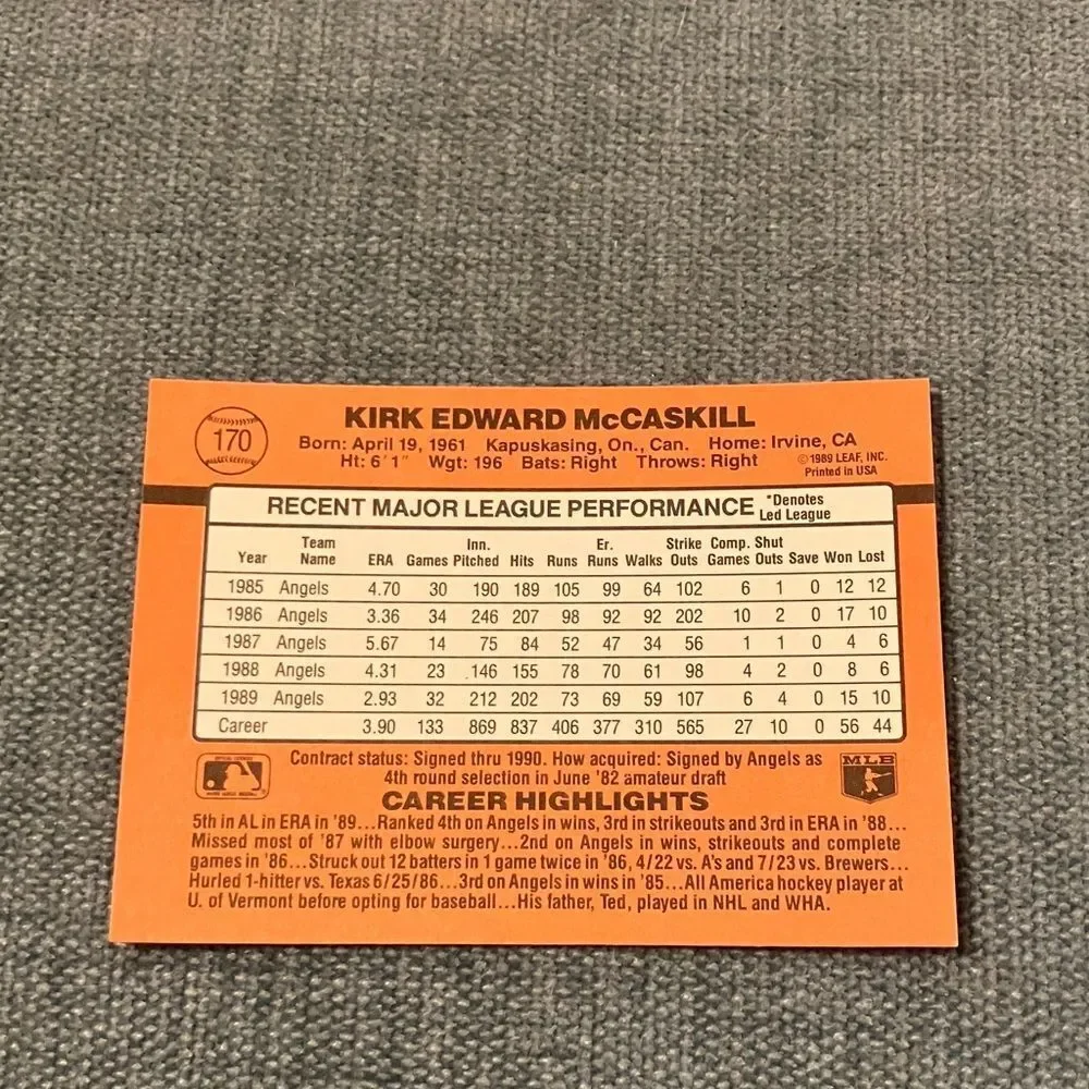 1990 Donruss Anaheim Angels Baseball Card Trading Card
